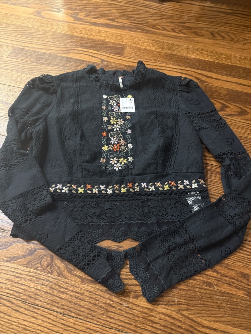Free People Garden Grace Embroidered Top- Black Combo - Picture 7 of 7